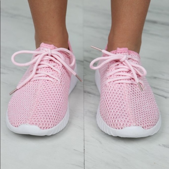Pink Mesh Detail Lace Up Sneakers - Picture 3 of 6